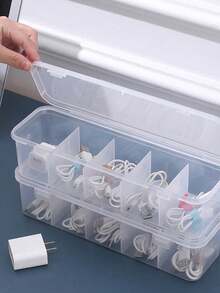 1/2PCS, Multi Grid Dust-Proof And Waterproof Makeup Pad Hair Cord Data Cable Underwear Socks Storage Box - Clear - View 6