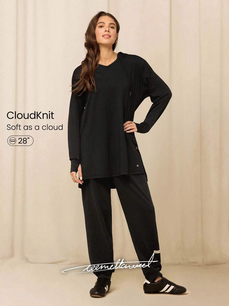 GLOWMODE Reem Modest CloudKnit 周末漫步柔软弹力轻盈可调节抽绳腰带口袋宽松版型慢跑裤日常休闲街头服饰 - 黑色 - 查看 1