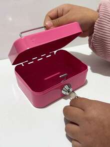 1pc Lockable Pink/Black Color Coin Canister, Portable Storage Box For Cash, Cards, Documents - 1pcs - View 12