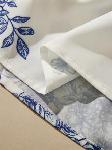 SHEIN Đầm chữ A cổ vuông, tay loe và viền bèo nhún cho bé gái tuổi teen, thích hợp cho kỳ nghỉ hè. - Xanh và trắng - Xem 8