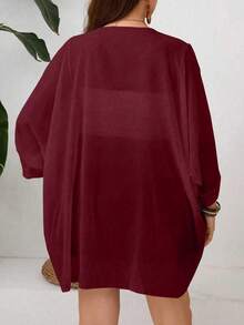 SHEIN Clasi Plus Size Women Solid Color Casual Loose Long Sleeve Jacket - Burgundy - View 2