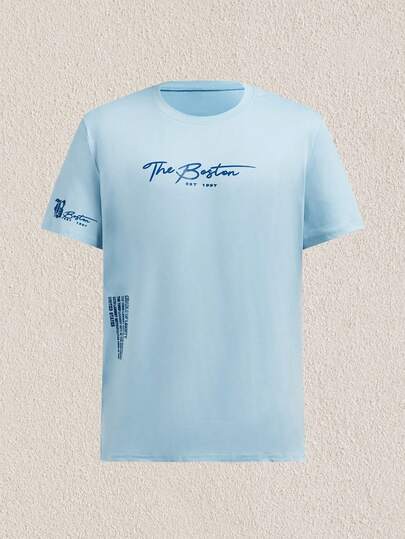 Mercer Haus 男士休闲标语印花短袖T恤，夏季