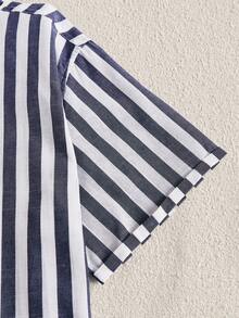 Mercer Haus Camisa de manga corta casual con estampado de rayas para hombre, verano - Azul y blanco - Ver 5