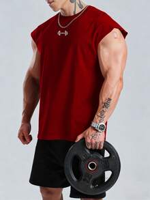 Gym Rark 男士哑铃印花宽肩运动背心 - 酒紅色 - 查看 3
