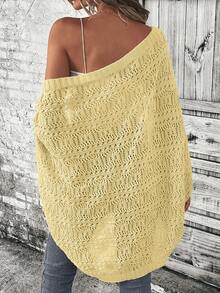 SHEIN LUNE Cárdigan de punto con mangas de murciélago, unicolor y calado - Amarillo claro - Ver 2