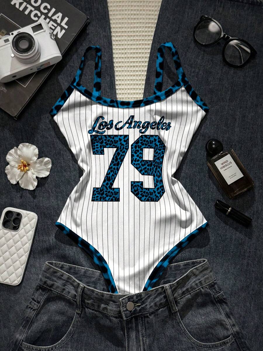 Glimmora Women's Letter & Number Print Splicing Camisole, Fitted Casual Everyday Wear,Jersey - Multicolor - View 1