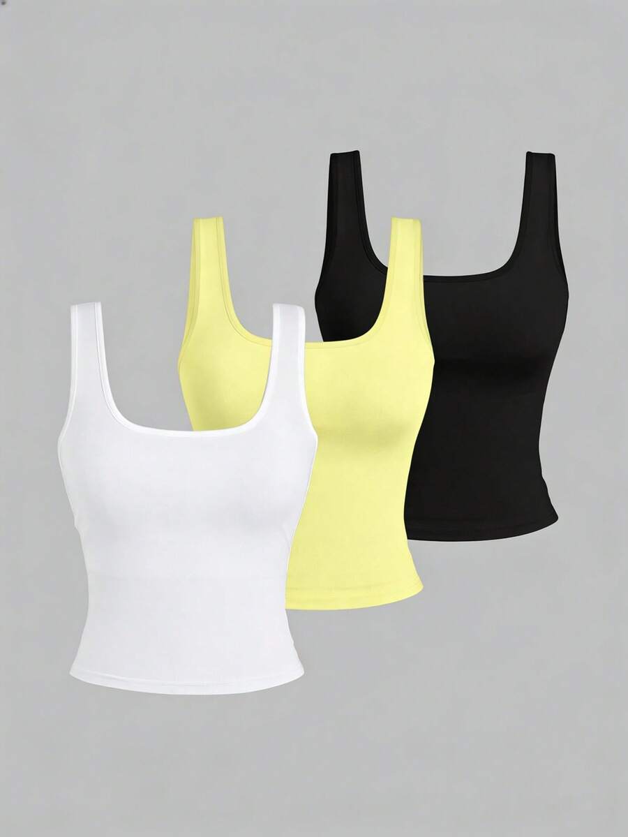 EMERY ROSE 大码女式休闲圆领吊带背心，时尚大码女式上衣，大码女式吊带背心三件套，夏季 - 彩色 - 查看 1