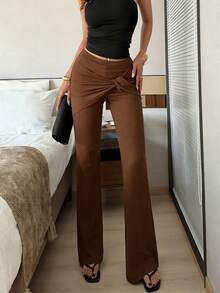 SHEIN Raffinéa Quần legging ống đứng co giãn, cạp cao, ôm dáng, kiểu dáng thanh lịch Pháp dành cho nữ - màu nâu - Xem 3