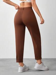 Jeanoix Women's Casual Business Casual Minimalist Straight Tapered Pants, Autumn Work Office Brown - Brown - View 2