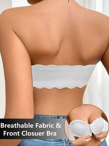 1件装女士蕾丝前扣无钢圈抹胸文胸 - 白色 - 查看 2