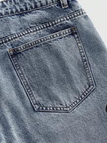 ROMWE MEN Street Life Men's Tiger & Floral Embroidery Pocket Casual Denim Shorts - Blue - View 6
