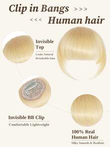 夹式发片刘海 100% 真人发片刘海 613# 浅金色夹式发片刘海带鬓角真人发片假刘海接发 女士日常佩戴 - S613 - 查看 3