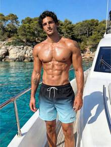 Manfinity Swimmode Quần short đi biển nam kiểu ombre, có dây rút ở eo và túi. - Màu xanh bạc hà - Xem 5