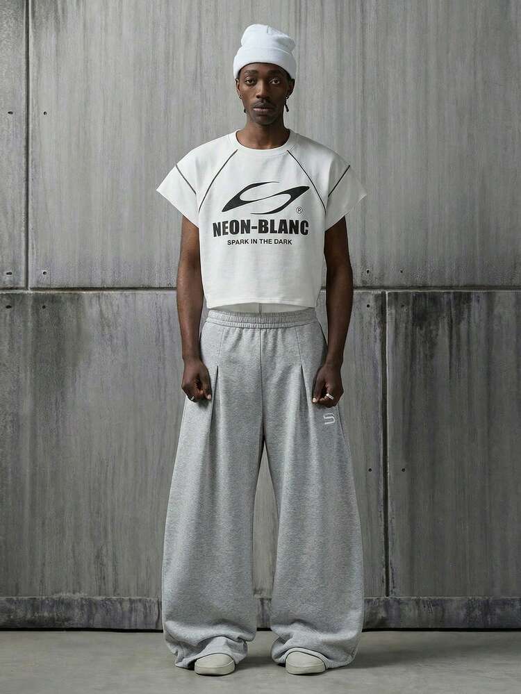 Men's Casual Pleated Embroidered Pocket Sweatpants
