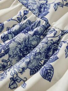 SHEIN Đầm chữ A cổ vuông, tay loe và viền bèo nhún cho bé gái tuổi teen, thích hợp cho kỳ nghỉ hè. - Xanh và trắng - Xem 6