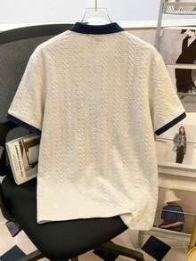 Manfinity Joysei 男士撞色短袖休闲通勤 Polo 衫 - 卡其色 - 查看 2