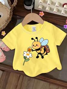 Elladie kids Áo thun ngắn tay cho bé gái, kiểu dáng thường ngày, thời trang, sáng tạo, in hình ong và hoa dễ thương, thoải mái để mặc hàng ngày vào mùa xuân, hè và thu. - Màu Hồng Tươi - Xem 4