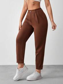 Jeanoix Women's Casual Business Casual Minimalist Straight Tapered Pants, Autumn Work Office Brown - Brown - View 4