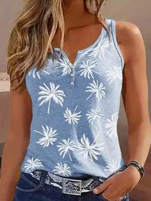 Selamara Áo tank top nữ mùa hè mới in hình cây dừa, kiểu dáng thường ngày, thích hợp cho kỳ nghỉ. - Màu xanh lam - Xem 5