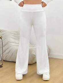 Solflare White Knit High-Waisted Flare Pants For Women - White - View 7