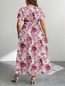 Modelyn Casual Minimalist Retro Floral Pattern Loose Plus Size Dress, Suitable For Autumn/Winter - Multicolor - View 3