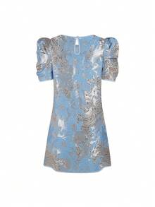 SHEIN Ellevyn 复古浪漫优雅羊腿袖A字连衣裙 - 藍色 - 查看 2