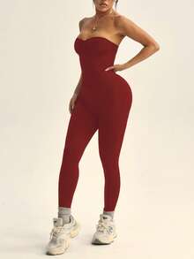 Dewbera Mono sin espalda sin costuras burdeos para mujer - Burdeos - Ver 5