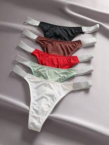 EmpressEnvy 5pcs/Set Sexy Rhinestone Elastic Waist Icy Silk Low-Rise T-Pants - Multicolor - View 1