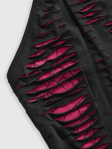 ROMWE Gothic Spider Web Burnout Cropped Tight Fit Tank Top - Black - View 4