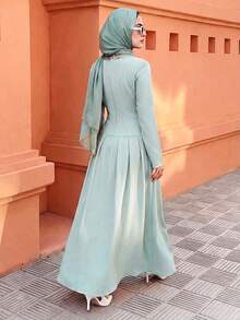 SHEIN Elenzya 优雅的女士绿色冬季连衣裙，带有水钻设计，适合约会、派对和聚会 - 綠色 - 查看 2