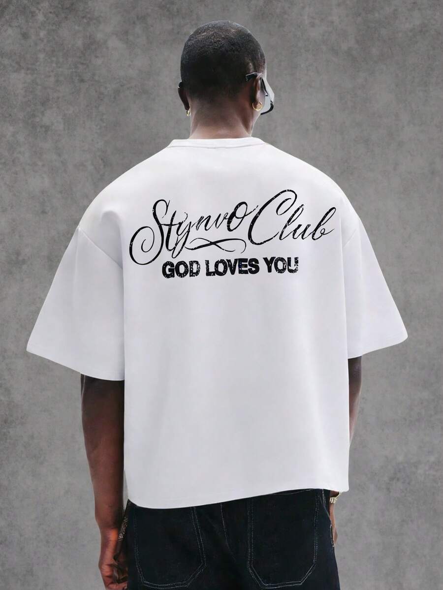 STYNVO Men's Casual Slogan Print Short Sleeve T-Shirt, Summer - White - View 1