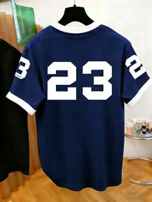Manfinity Dauomo 男士圆领印花T恤 - 圆领休闲上衣 - 轻薄T恤，适合所有季节 - 彩色 - 查看 2