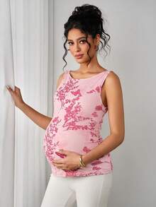 Momance Áo tank top bầu không tay ôm sát, in họa tiết, thanh lịch dành cho phụ nữ. - Hồng - Xem 8