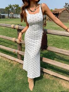 DAZY Charmantes figurbetontes langes Nachthemd mit Polka Dots und rückenfreiem Design für Damen Pyjamas - Weiss - Übersicht 5
