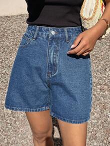 DAZY Women's Casual High Waist Cotton Solid Color Denim Shorts, Summer - Blue - View 3