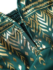 Rometta 大码女式波西米亚风V领系带印花长裙，绿色花卉印花V领系腰沙滩度假连衣裙，印花V领收腰显瘦长裙，适合海滩度假、夏季派对、休闲外出、购物、街头风或朋友聚会，轻松打造时尚造型 - 綠色 - 查看 5