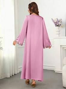 Al Najma Đầm thời trang kiểu Ả Rập cổ đính hạt dành cho nữ - Màu Lilac Tím - Xem 2