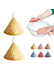 1/2pcs Set Of Cute Triangular Floral Embroidered Pot Holders, Heat Resistant For Cooking Pots, Pans, Skillets, Thickened Insulation With Hanging Loop - Multicolor - View 10