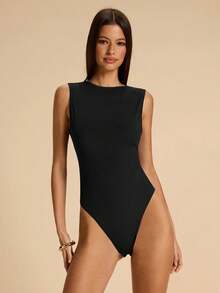Mono de mujer de unicolor casual con espalda descubierta, decoración de cadena metálica en el cuello, adecuado para playa, vacaciones, resort, trabajo casual, viajes, salidas de ocio, mono marrón, mono elegante y sexy con espalda descubierta - Negro - Ver 4
