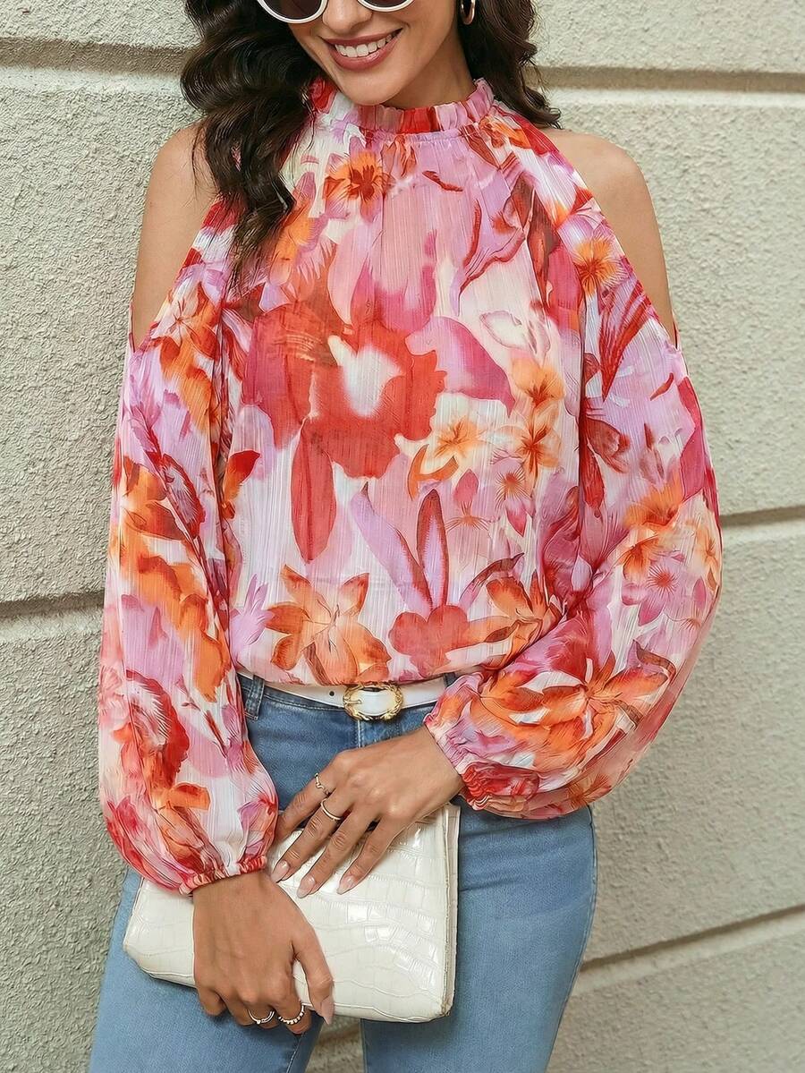 Solivie Women's Floral Print Off-Shoulder Casual Versatile Daily Wear Blouse Summer Vacation Outfits Women Going Out Outfits Women Casual Outfits Women's Summer Outfits Women's Tops And Blouses Women Spring Outfit Women's Tops For Summer - Multicolor - View 1