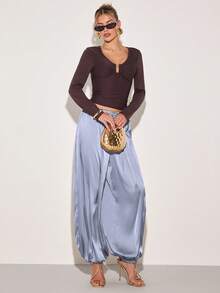 COSMINA Elegante Damen-Pendlerhose in einfarbigem Laternenmuster - Babyblau - Übersicht 6