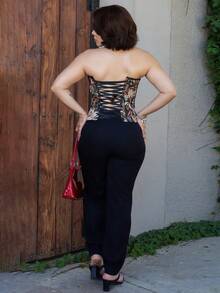 Lupita Cardoza 复古宫廷风彩色花卉提花印花抹胸，纽扣和系带设计，适合度假 - 彩色 - 查看 2