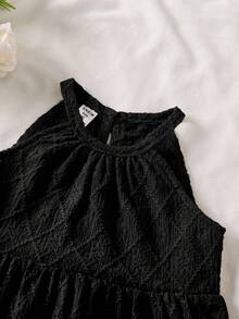SHEIN Vintaside Kids 女童夏季休闲纯色吊带连衣裙 - 黑色 - 查看 3