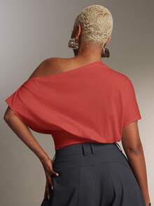 Denimoi Women's Fashion Street Style Asymmetric Neck Cropped Top - Red - View 4