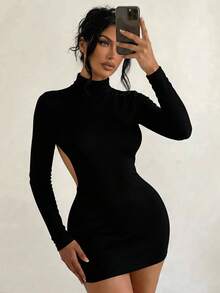 Sirith Váy ngắn hở lưng gợi cảm cổ điển thu đông mới cho nữ - màu đen - Xem 3