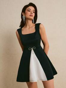 Poéselle Women's Casual Elegant Sleeveless Contrast Color Mini Dress Cocktail Evening Party Holiday Black And White Summer - Black and White - View 3