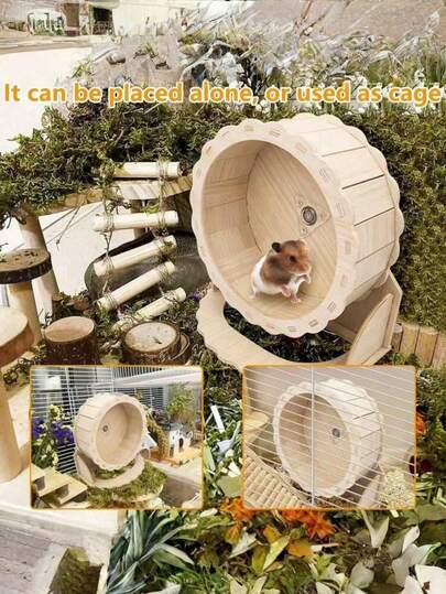 1 Small Pet Wooden Hamster Wheel, Silent Hamster Movement Wheel, Suitable For Chihuahua, Guinea Pig And Hamster (15cm/21cm/26cm)