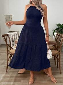 Weeklong Vestido casual de talla grande de unicolor con escote halter y espalda descubierta - azul real - Ver 5