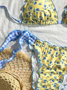 Swim Mod Women's Floral Print Halter Tie Bow Bikini Set, Summer Holiday Beach 2-Piece Swimsuit - Multicolor - View 4