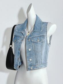 Teen Girls Y2K Summer Beach Boho Light Washed Baggy Denim Jacket Jeans Vest Without Sleeves,Girls Summer Concert Rave Festival Graduation Outfits - Light Wash - View 3